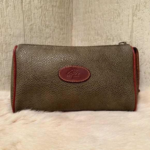Mulberry Scotchgrain Wash Case/Clutch in Green Pebble/Chestnut - Picture 1 of 10
